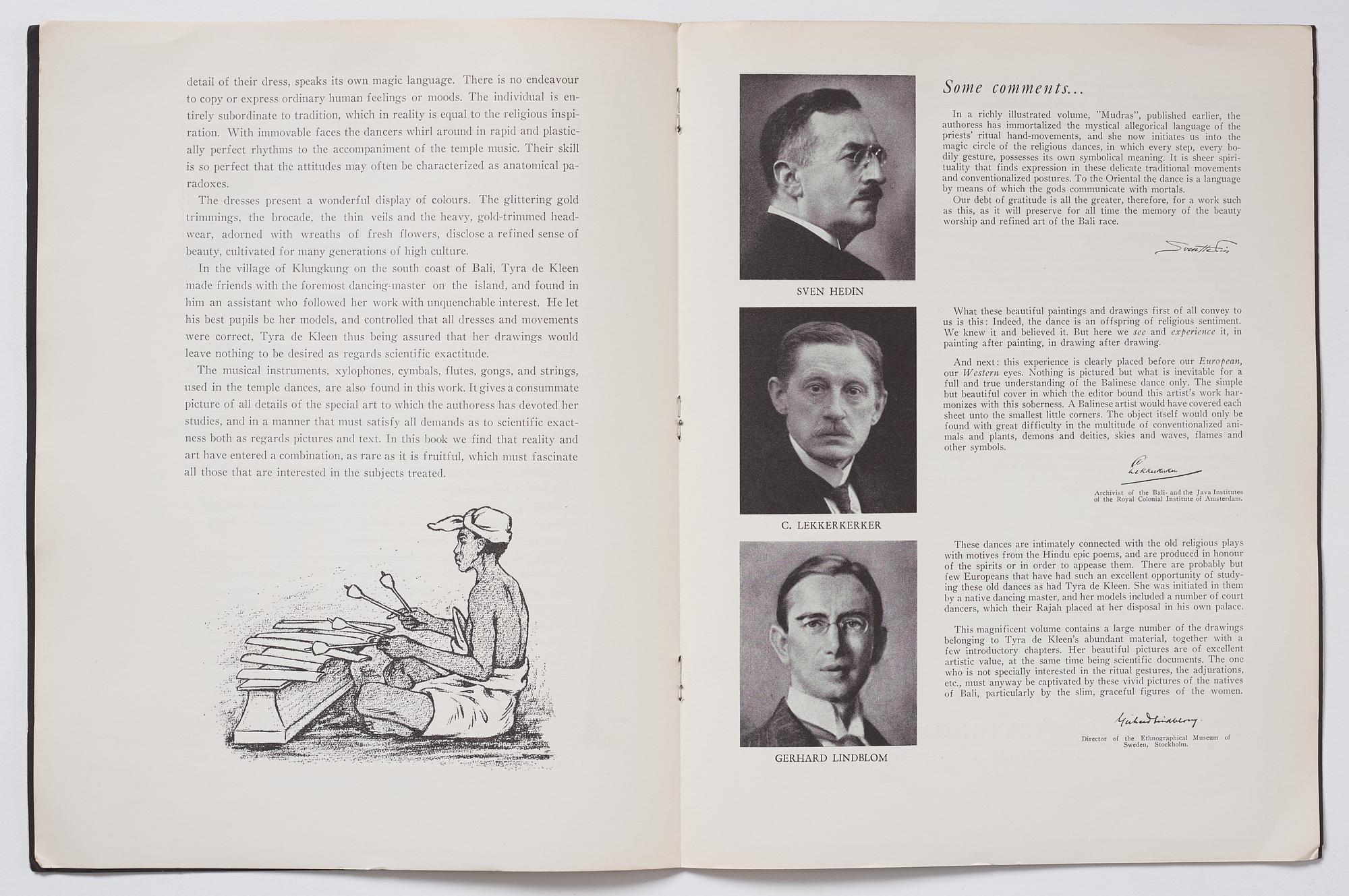Tyra Kleen, fyra häften med åtta tryckta planscher (varav en dublett), "Temple Dances and Musical Instruments in Bali".