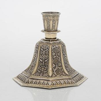A parcel-gilt silver repoussé water pipe huqqa base, 18th/19th Century.