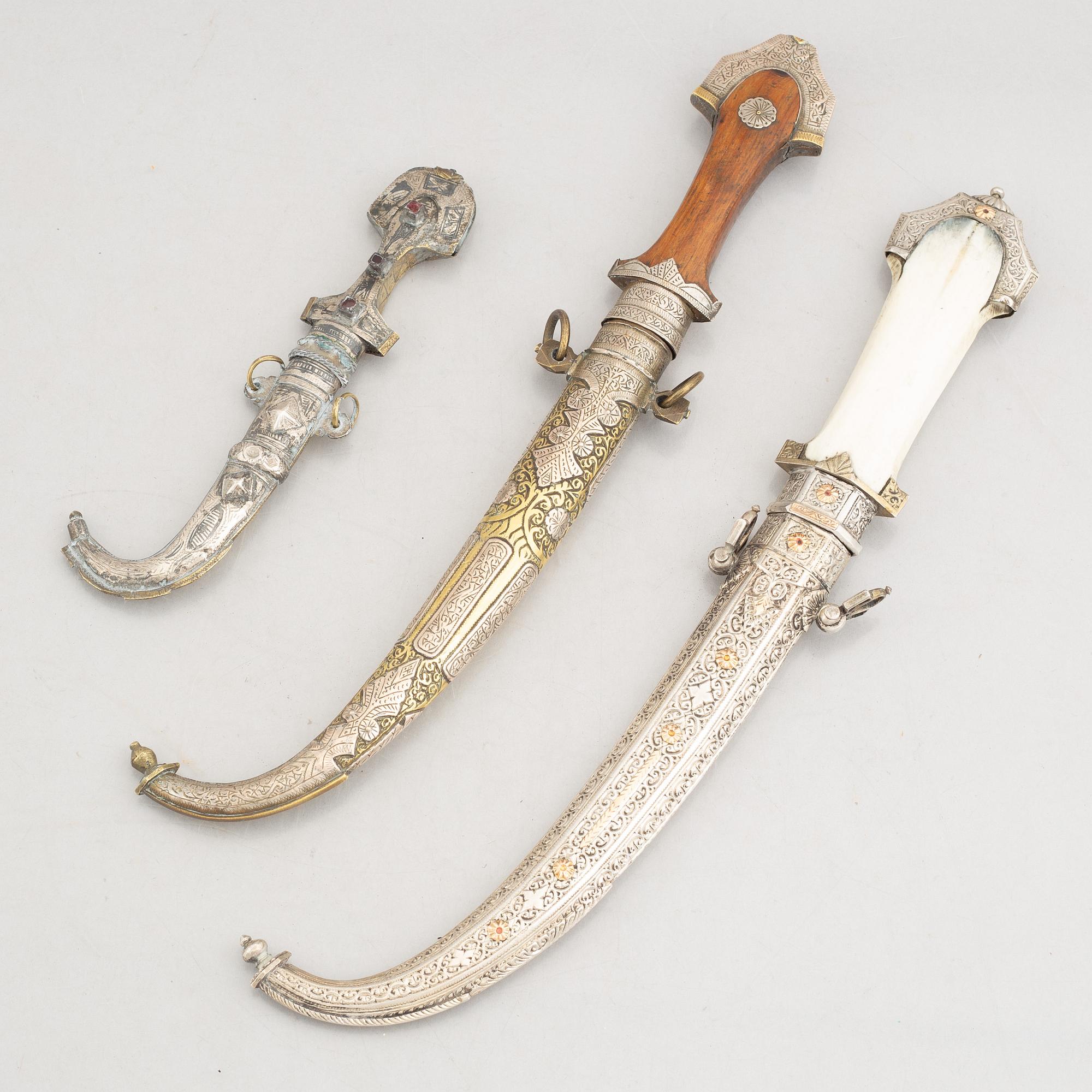 A lot of three Jambyias, Morocco, 20th century.