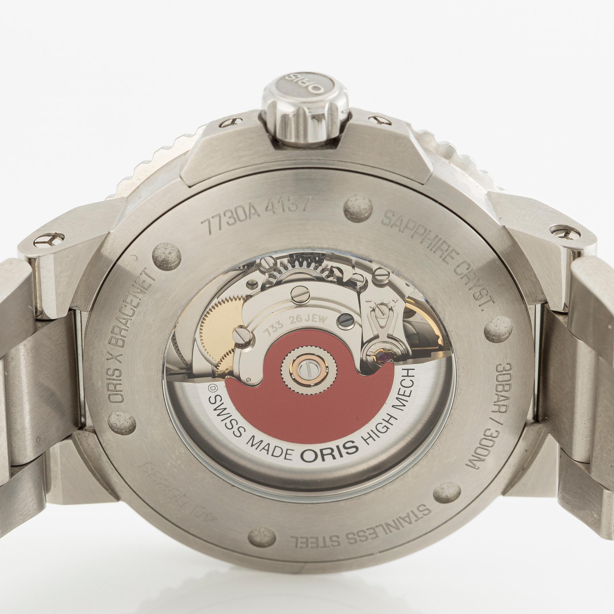 Oris X Bracenet, Aquis, "Fishing net dial", wristwatch, 43.5 mm.