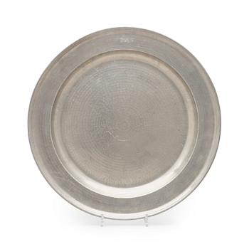 1651. A pewter charger by M Beck 1741.