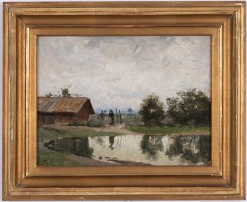Olof Arborelius, Landscape with figures by a lake.