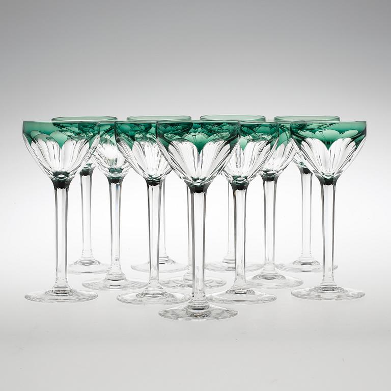 VITVINSGLAS, 12 stycken. Val Saint Lambert, Belgien, 1950-tal.