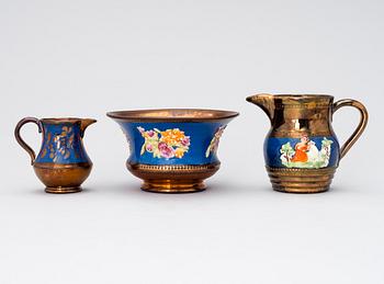 THREE PIECES OF LUSTERWARE, England, middle of the 19th century.