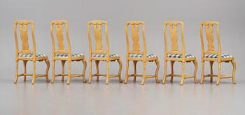 A set of six swedish late-Baroque chairs, Stockholm, first part 18th century.