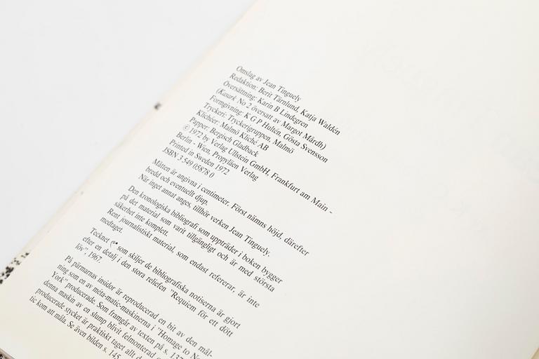 BOOK, "Méta", Jean Tinguely by Pontus Hultén, Moderna Museet, 1972.