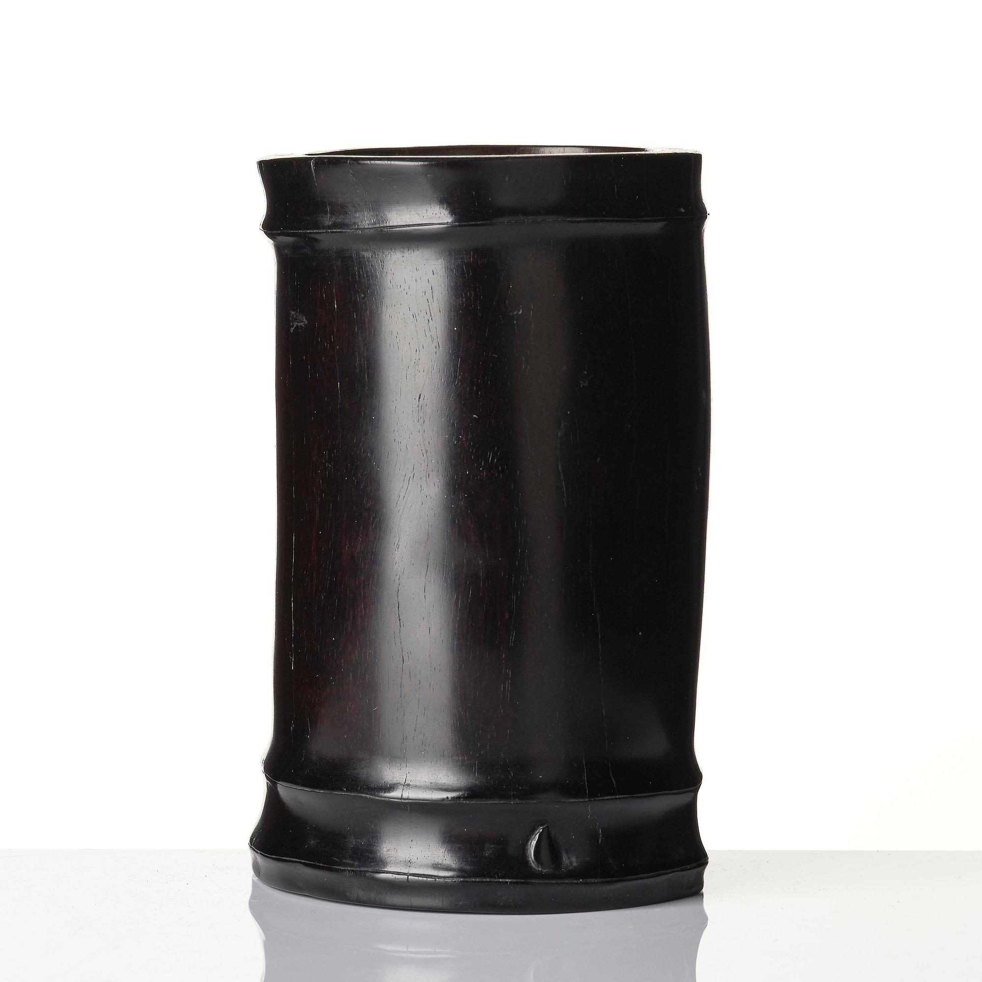 A hardwood bamboo shaped brushpot with a sceptre, China, 20th century.