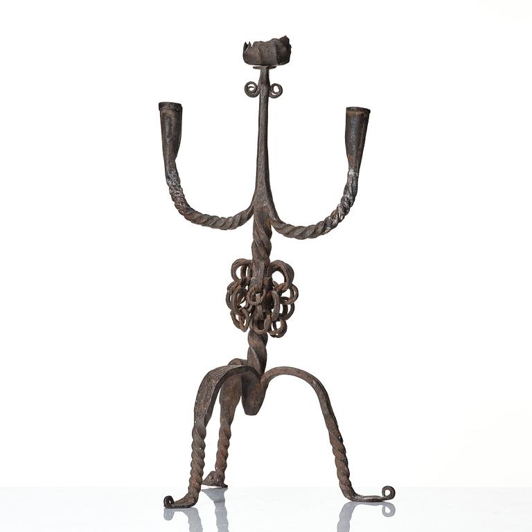 A Swedish candelabra in wrought iron, 18/19th century.