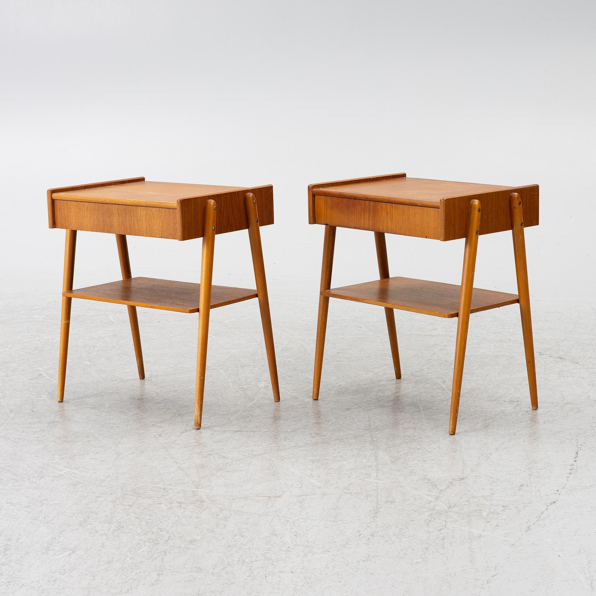 Bedside tables, a pair, AB Carlström & Co Furniture Factory, 1950s/60s.