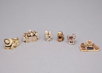 NETSUKE, 6 st, ben, Japan, Meiji (1868-1912).