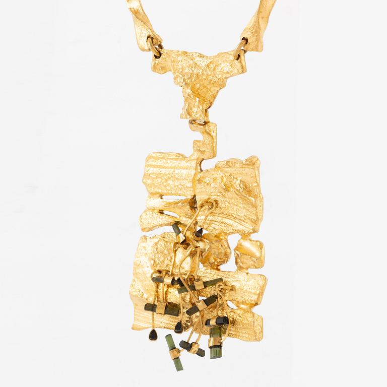 Björn Weckström, necklace 18K gold, with tourmaline sticks "The Flowering Wall", Lapponia 1974.