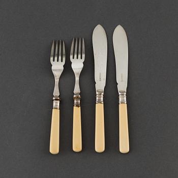 JOSEPH ELLIOT & SONS, a part silver plated and metal cutlery in a wooden box, circa 1900.