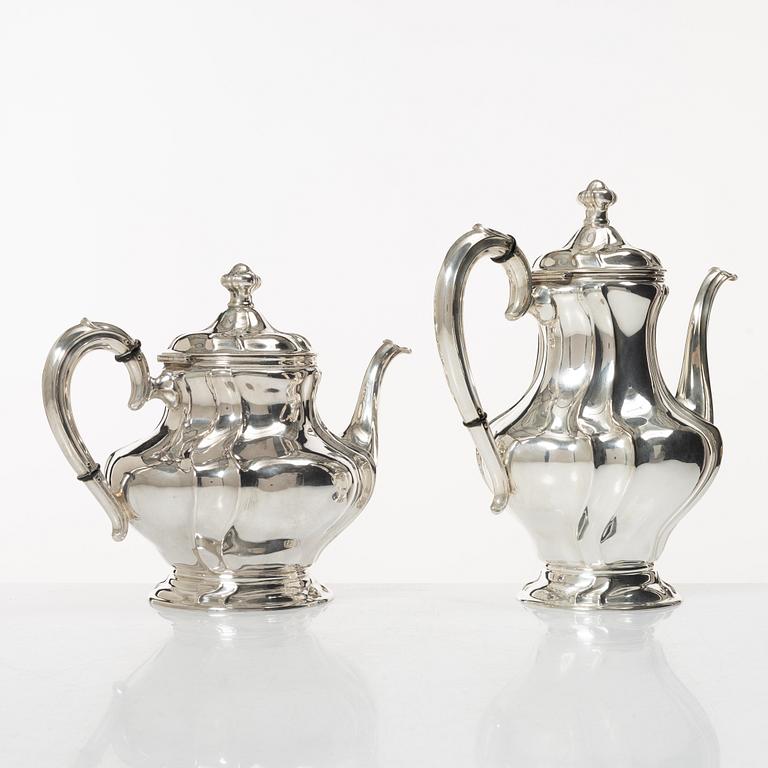 Kaffe- och teservis, 4 delar, silver, rokokostil, Otto Wolter, Schwäbisch Gmünd, Tyskland, 1900-tal.