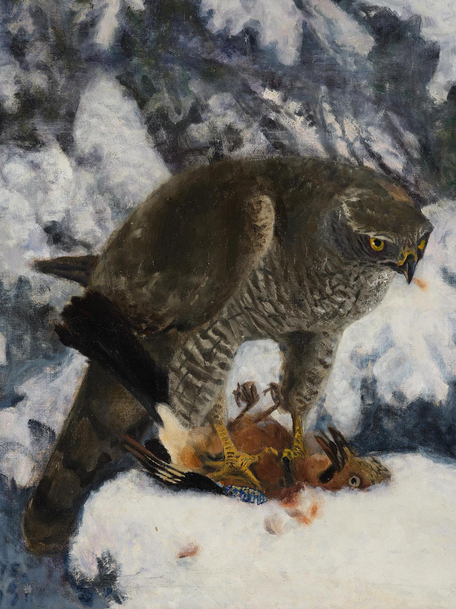 Bruno Liljefors, Goshawk with prey.