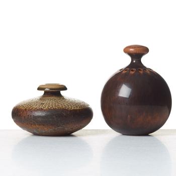 Stig Lindberg, a stoneware art object/vase and a vase, Gustavsberg studio, Sweden 1960 and 1964.