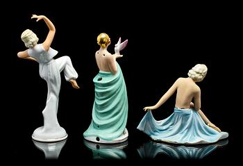 FIGURINER, 3 st, porslin, art deco, bl a Schaubach.