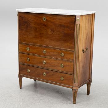 A late Gustavian mahogany secretaire, Stockholm, late 18th century.