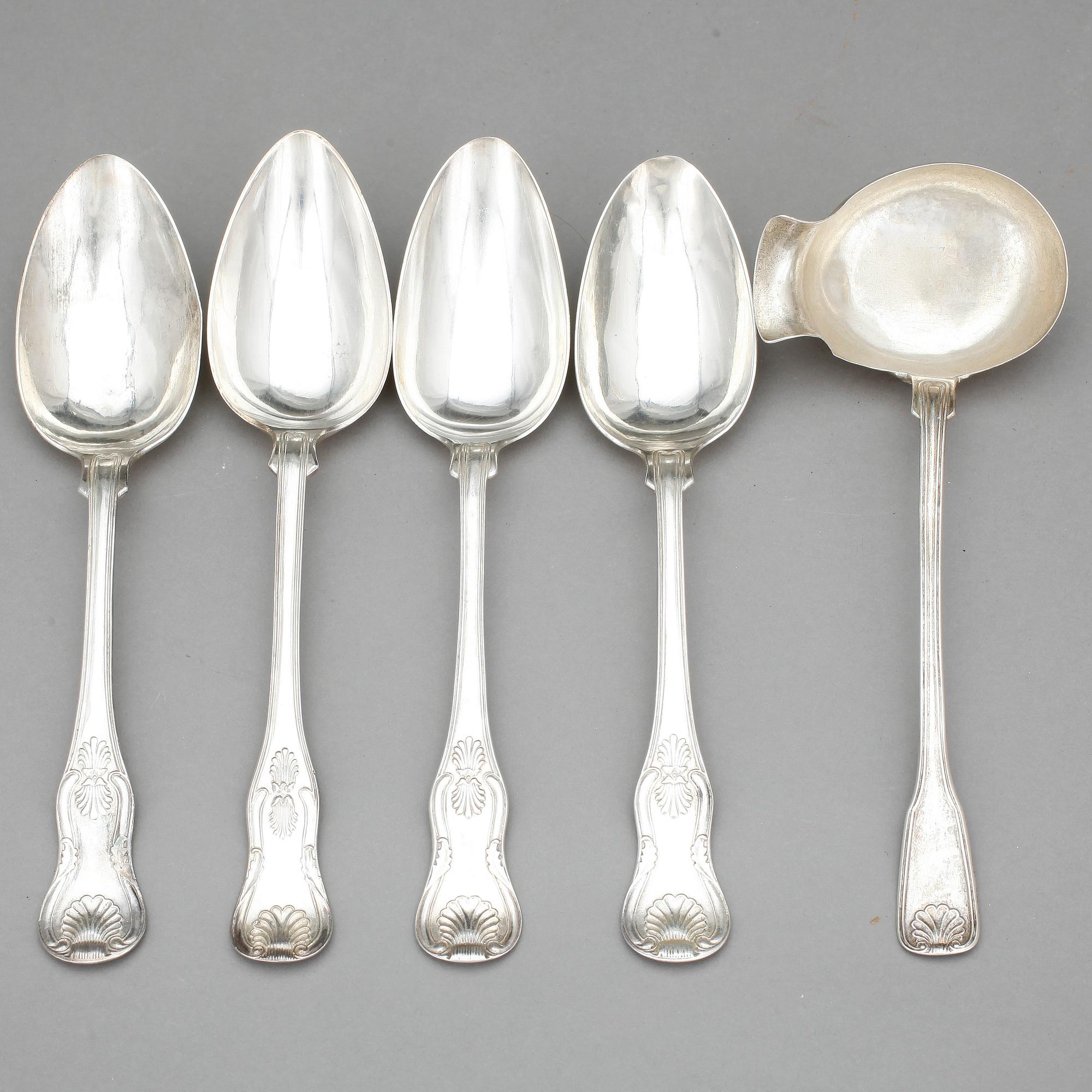 SERVISDELAR, 5 delar, silver, bl a Anders Wedin. Söderhamn, 1800-tal. Vikt 284 gram.
