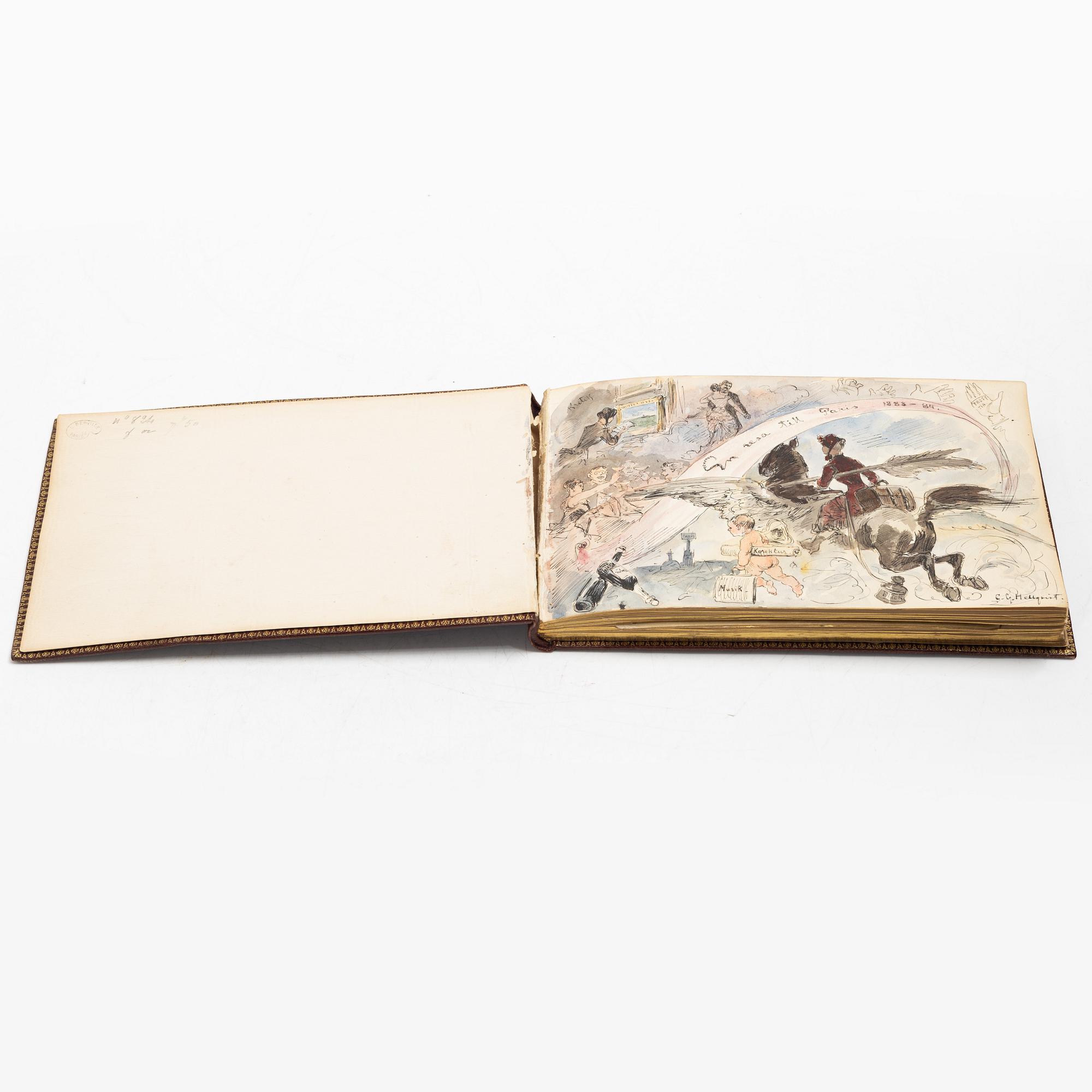Album with among other things 16 pieces of watercolours and drawings by Swedish artists.
