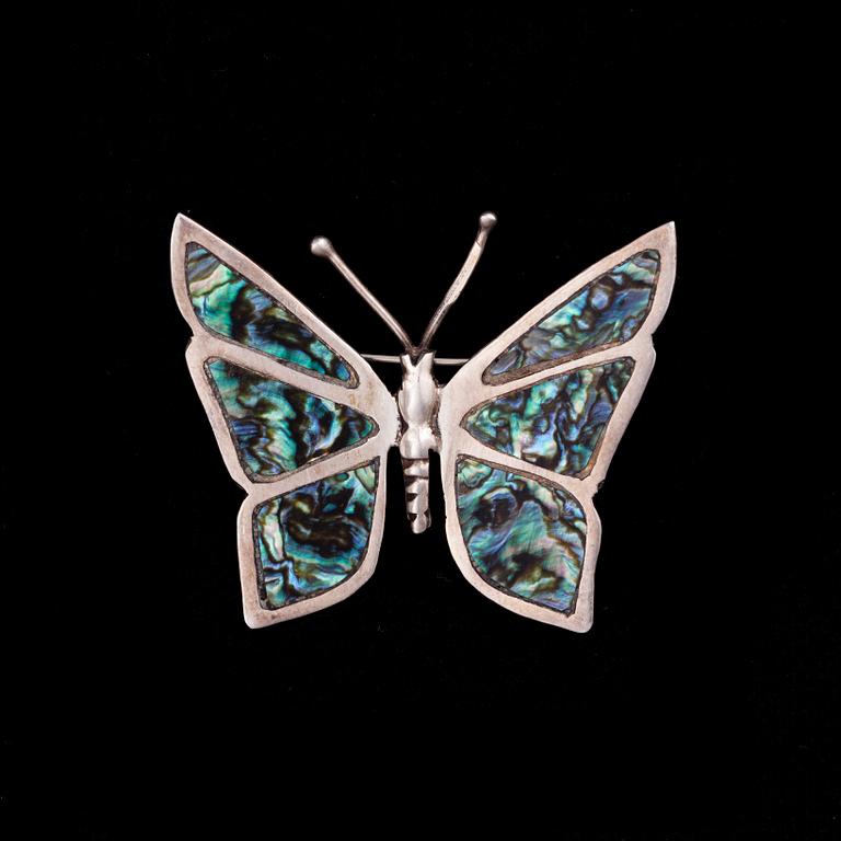 BROSCH, sterling silver, dekor i pärlemor, Mexico, 1900-talets mitt.