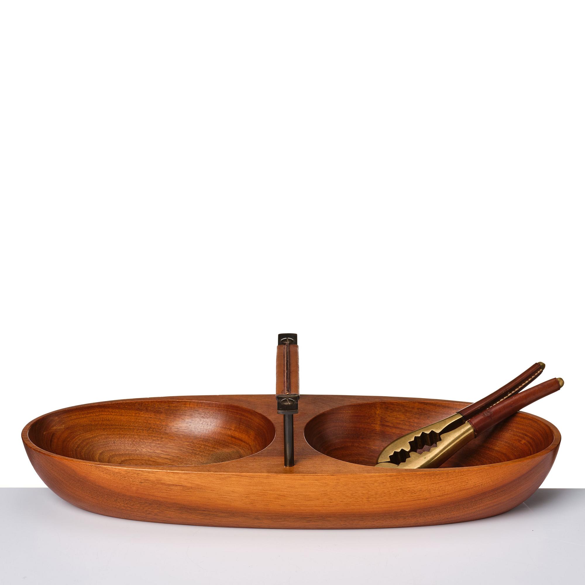 Carl II Auböck, a mahogany nut bowl and a  nutcracker, Carl Auböck workshops, Vienna Austria, probably 1950's.