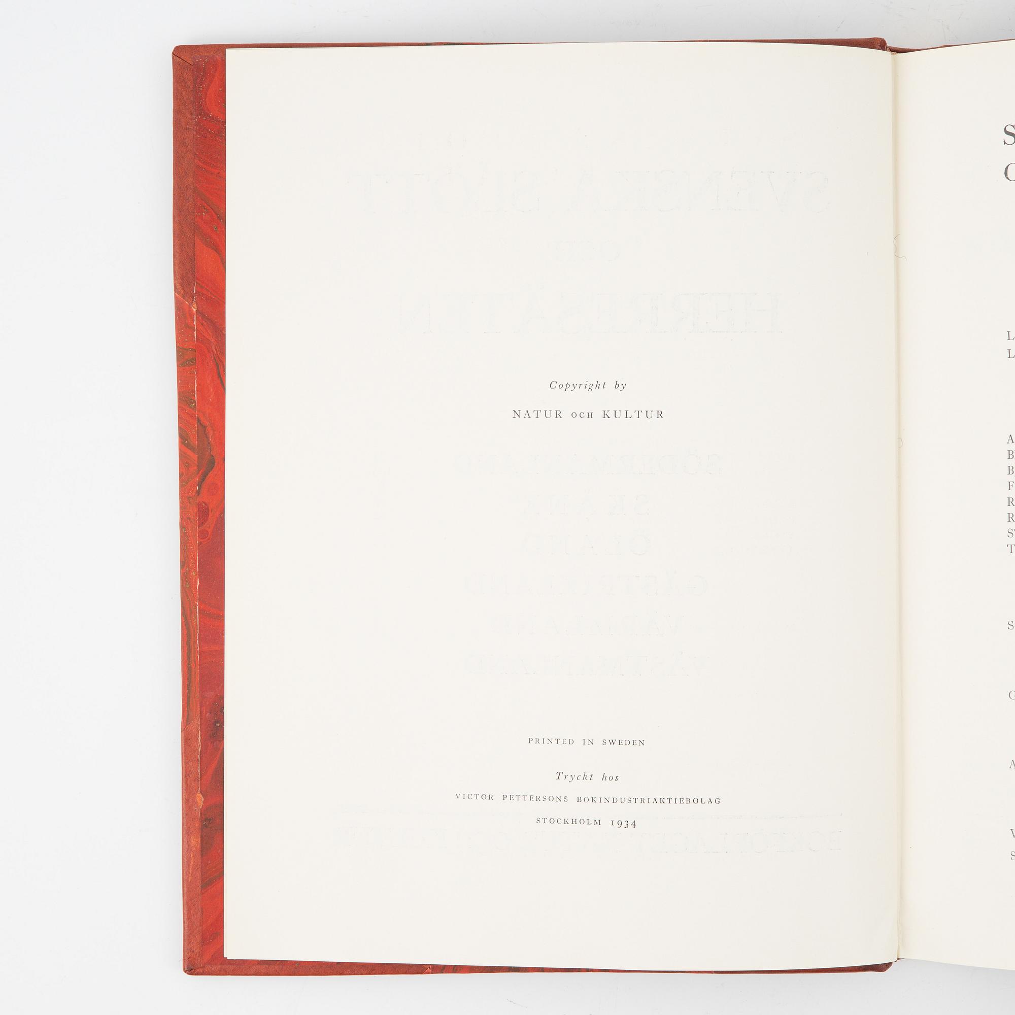 Bokverk, Svenska slott och herresäten, ny samling, 3 + 1 volymer, Natur och Kultur, Stockholm, 1932-1934.