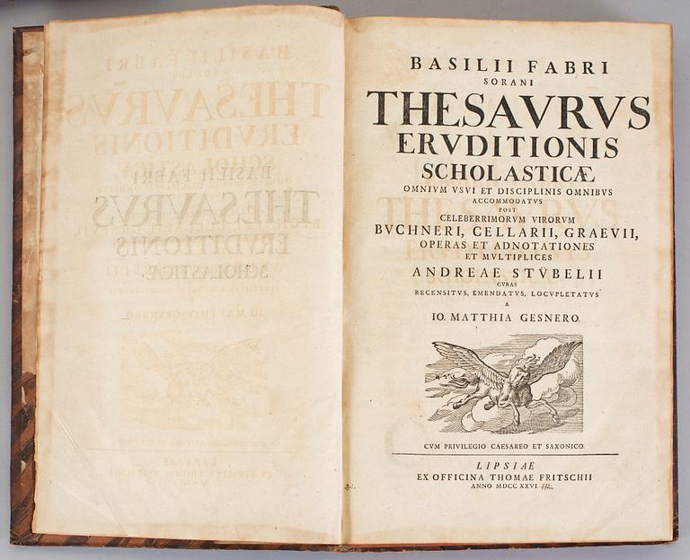 FABER, BASILIUS, 2 vol, Thesaurus eruditionis scholasticæ. Leipzig 1726.