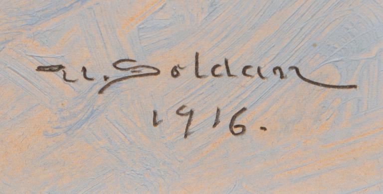 UUNO SOLDAN, olja på kartongskiva, signerad och daterad 1916.