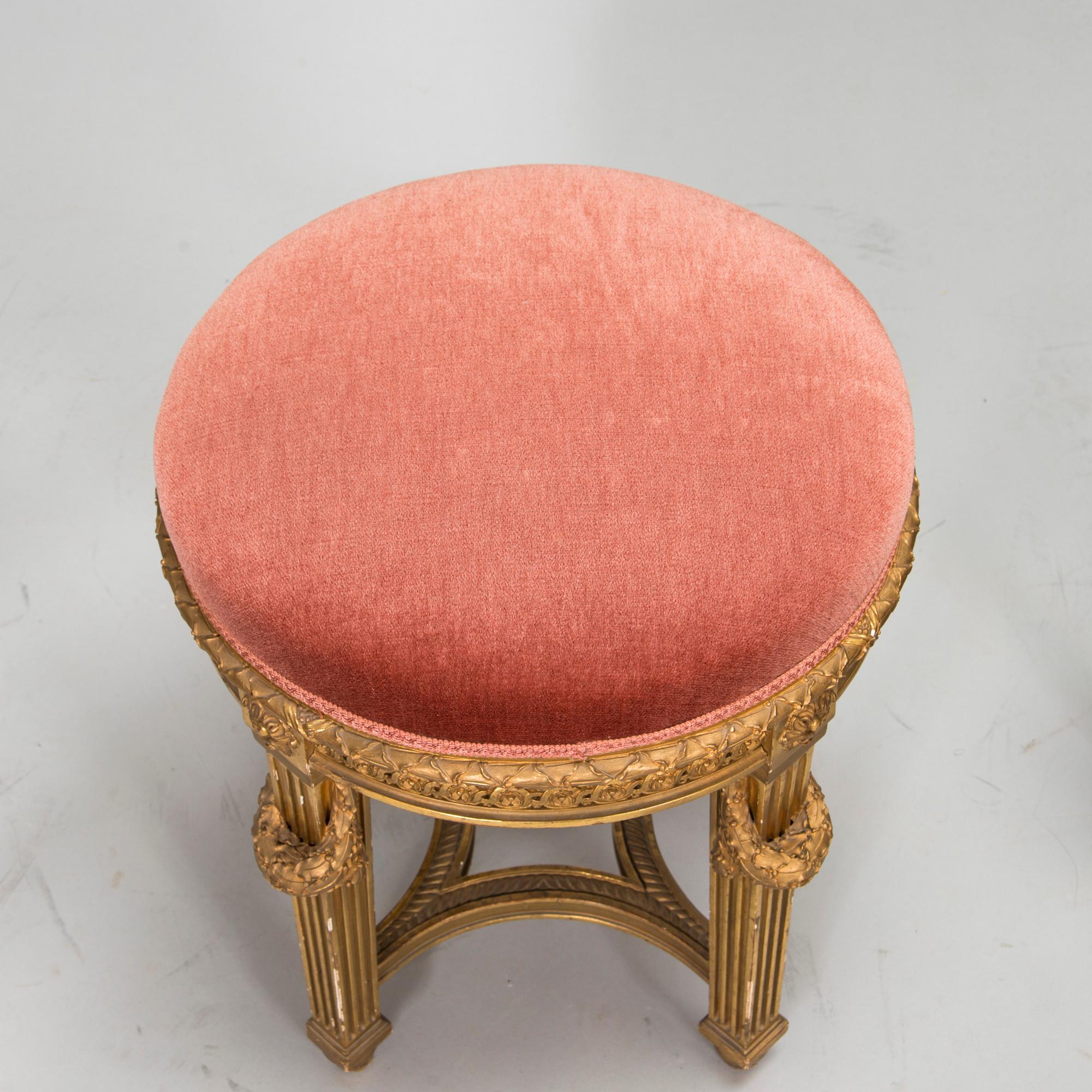 Armchair and stool, Louis XVI style, circa 1900.