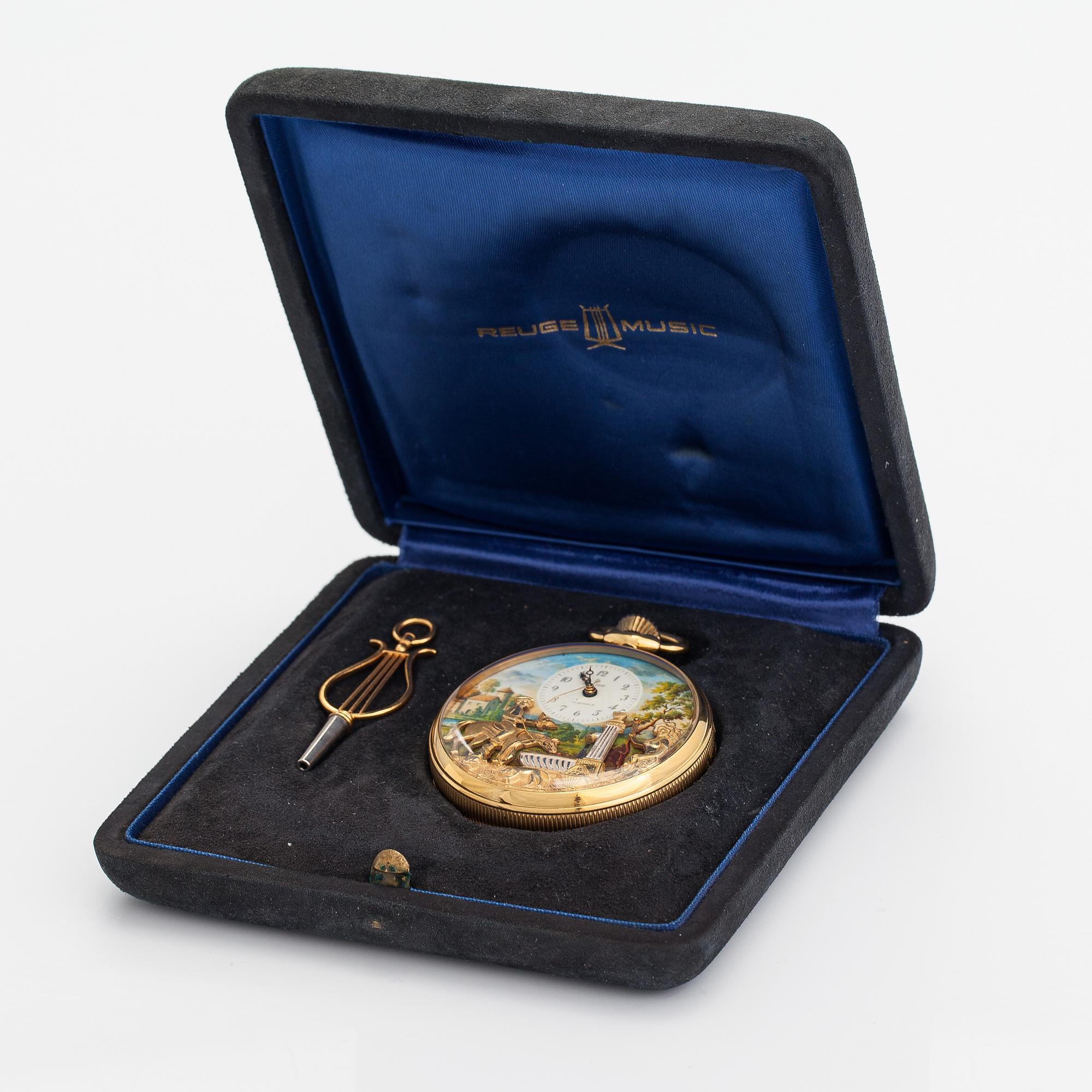 Charles Reuge "The Fountain", musical automaton pocket watch, alarm, 57 mm.