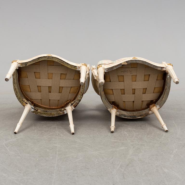 Two Louis XVI armchairs, France, late 18th century.