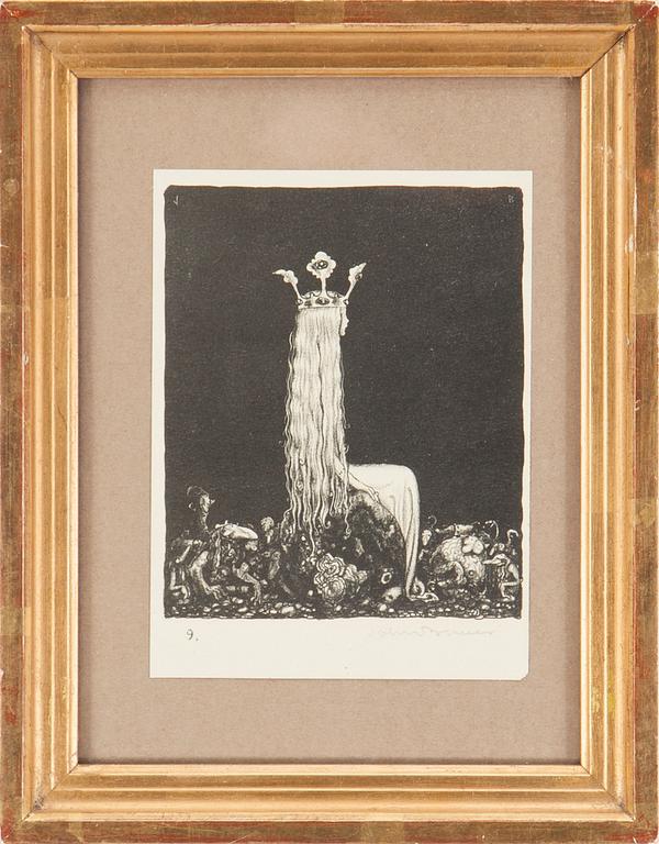 JOHN BAUER, litografi, 1915, signerad JB i trycket, numrerad 9 samt signerad John Bauer med blyerts.