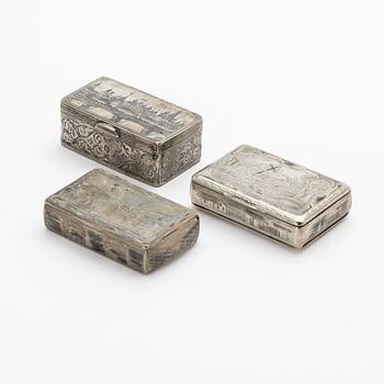Three silver cases, Russia, 19th century.