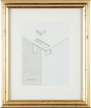 Oscar Reutersvärd, watercolour and pencil, signerad.