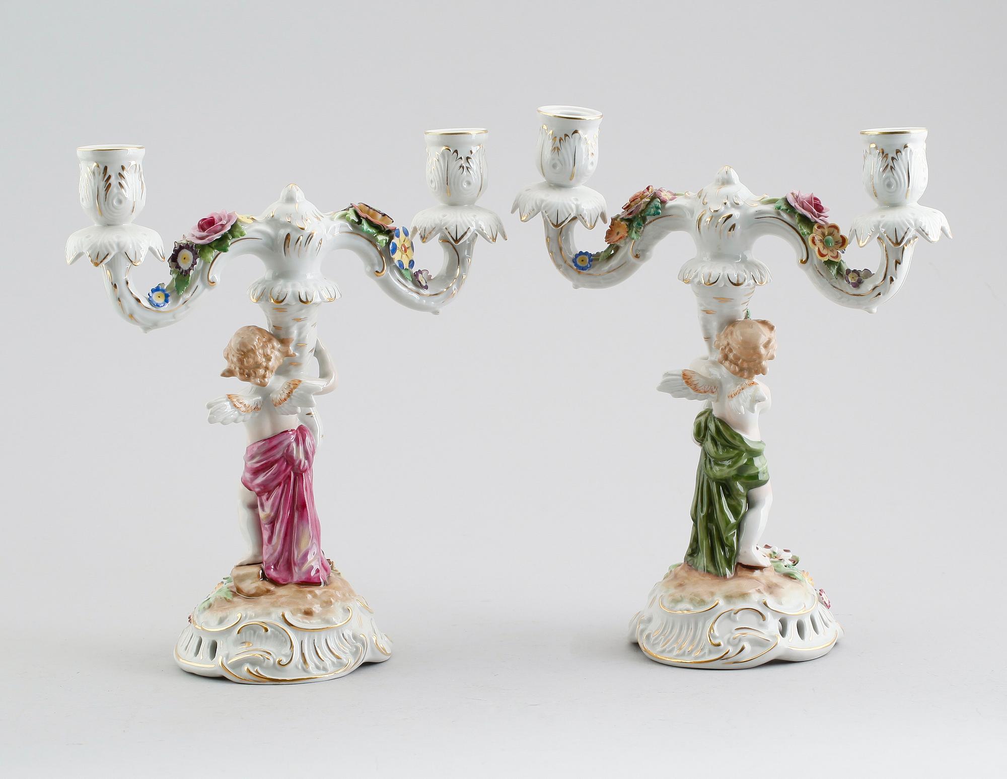 KANDELABRAR, 1 par, porslin, Schierholz, 1900-talets mitt.