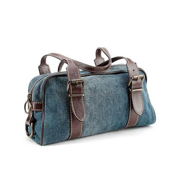 FENDI, a denim and brown leather shoulder bag.