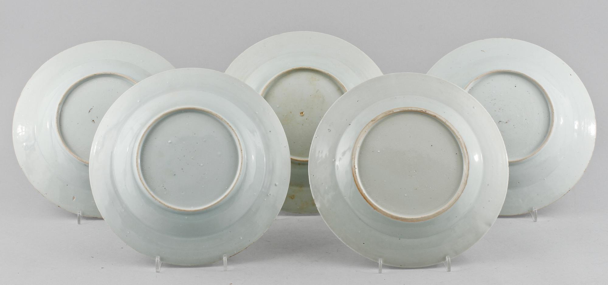 TALLRIKAR, 5 st, porslin, Kina, 1700/1800-tal.