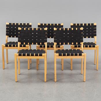 Alvar Aalto, five birch model 611 chairs, Artek, Finland.