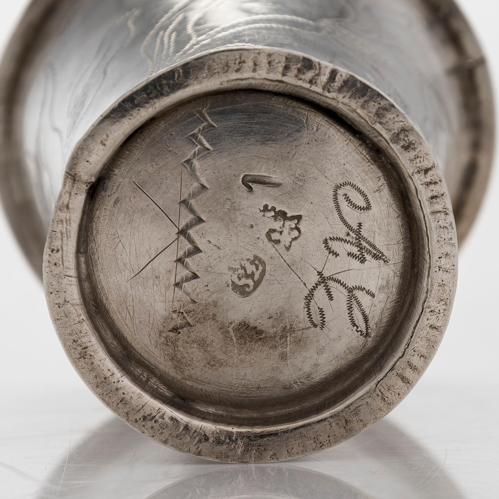 An 18th-century parcel-gilt beaker, maker's mark of Ferdinand Sehl the younger, active in Stockholm 1723-1743.