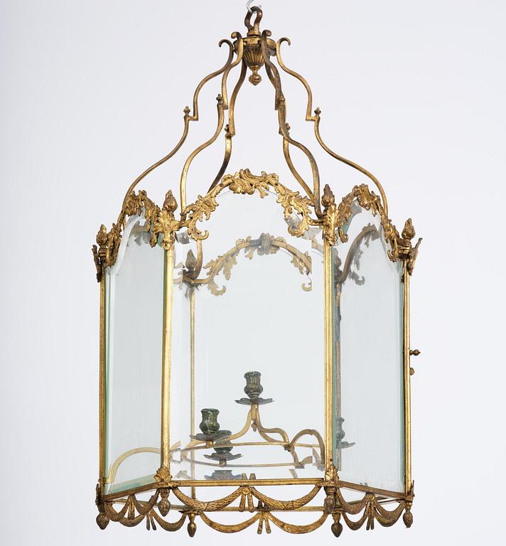 A fine Swedish rococo gilt-brass four-light lantern, Stockholm, later part of the 18th century.