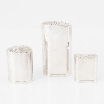 Josefine Davidsson, a sugar caster, a salt & pepper and a vase, Josefine Davidsson Silversmide, Stockholm, 1985-1998.