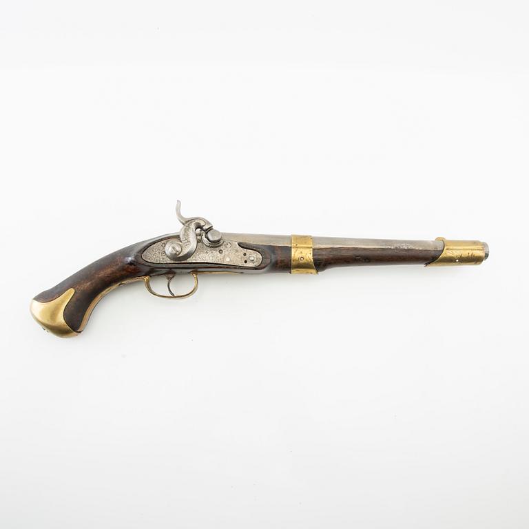 A Swedish percussion pistol, converted 1807 pattern.