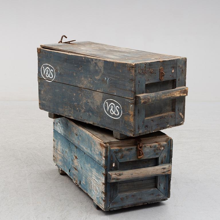 Two wooden boxes, early 1900's.