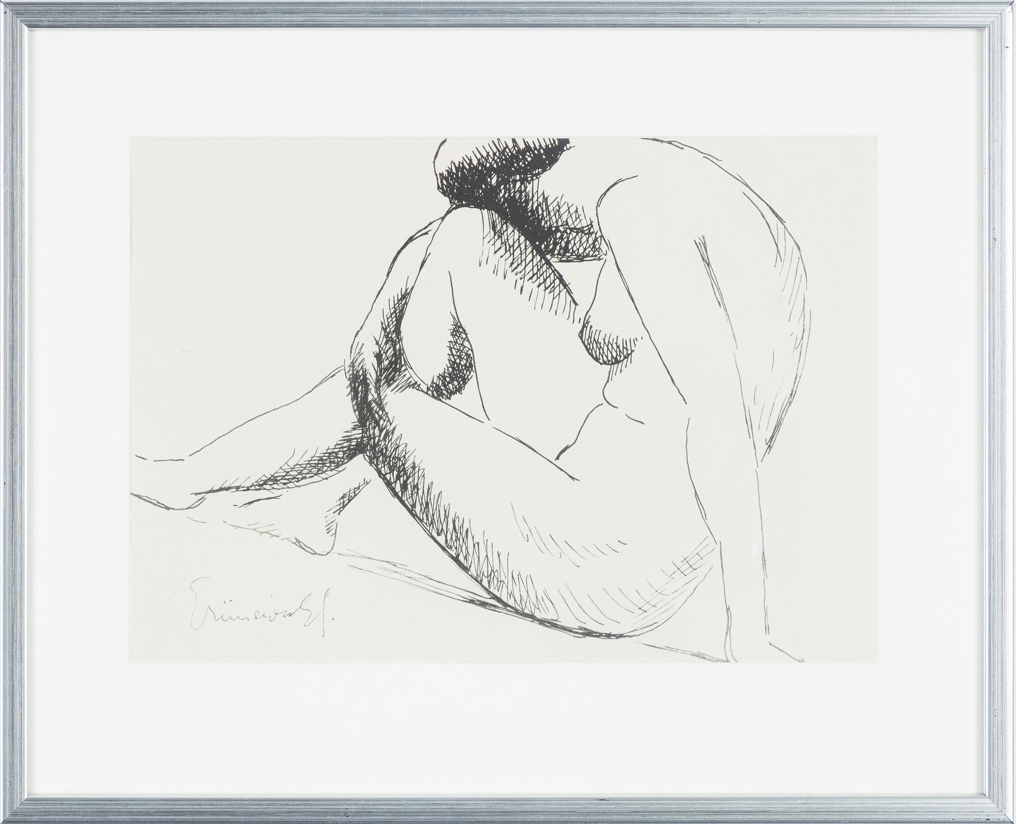 Isaac Grünewald, indian ink drawing, signed.