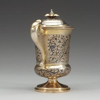 A Russian 19th century silver-gilt and niello cup and cover, unidentified makers mark, Moscow 1850.