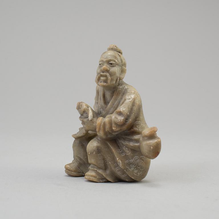 Three chinese 20th century nephrite and stone sculptures.