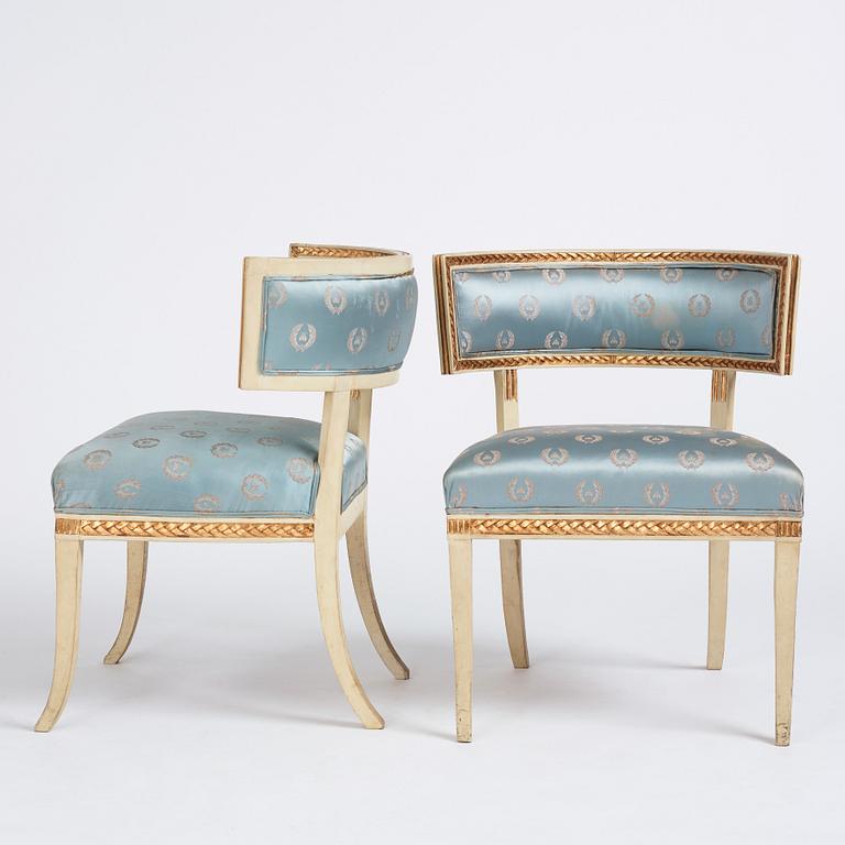 A pair of late Gustavian circa 1800 klismos armchairs.