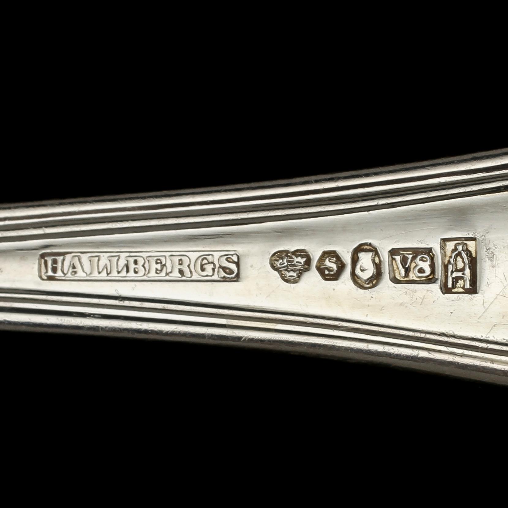 BESTICKSERVISDELAR, 84 st, silver, Hallbergs, Stockholm, omkring 1900-talets mitt. Vikt 4 185 g.