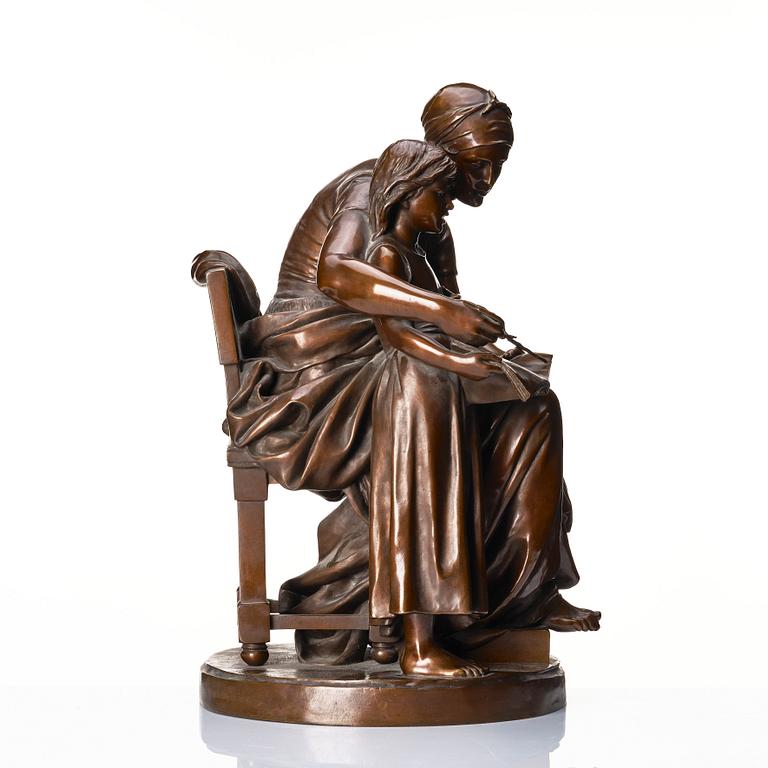 Eugène Delaplanche, a signed bronze sculpture.