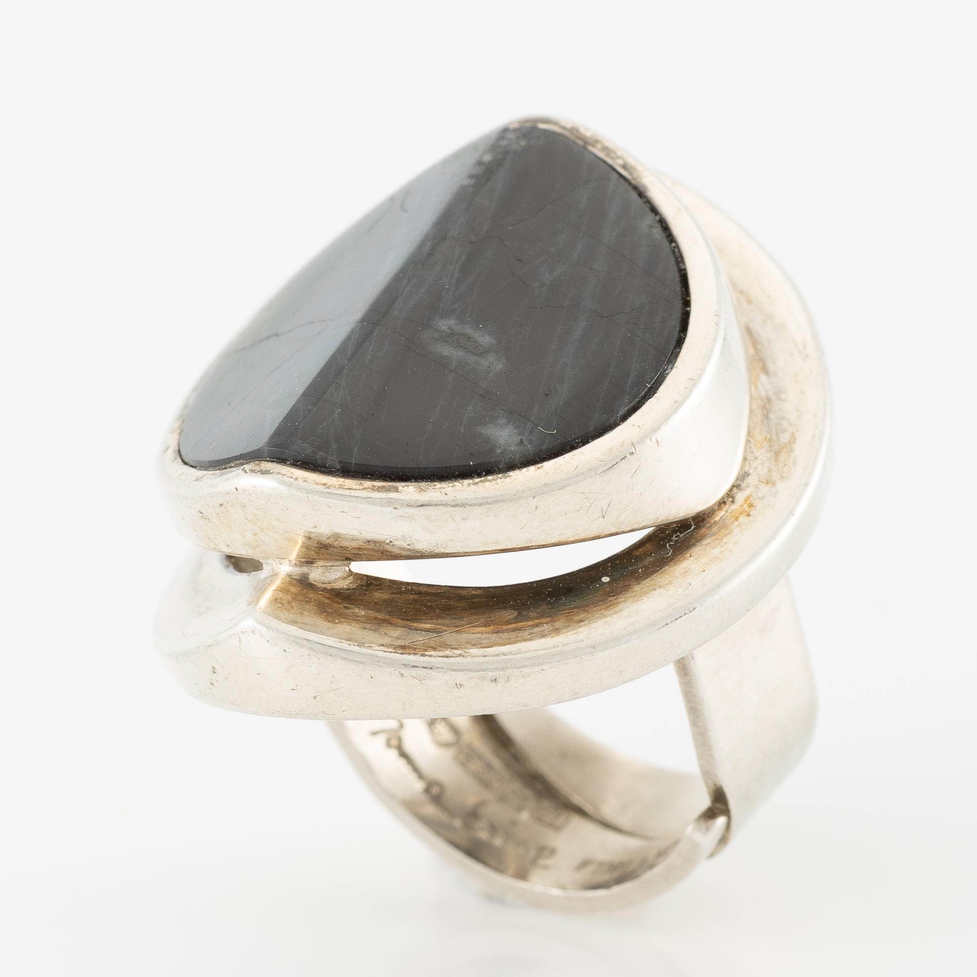 Jorma Laine, ring, silver and spectrolite, Turun Hopea, Turku, Finland 1973.
